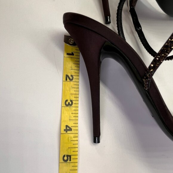 Saint Laurent Ava 105 Heels Size 38 Brown Crystal Embellished Stiletto Sandals - Picture 14 of 16